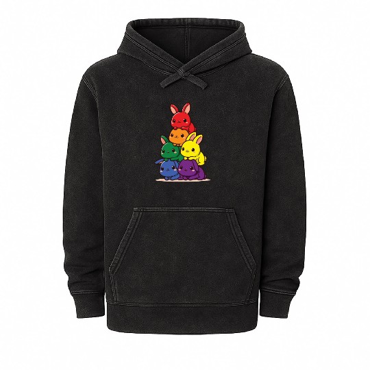 Bunnies Rainbow Flag Pride Month Cute Bunnies Mineral Wash Hoodies