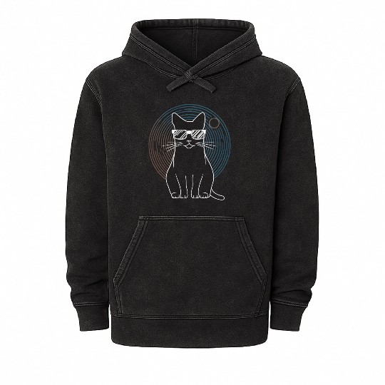 Solar Eclipse 2024 Cat Wearing Glasses Mineral Wash Hoodies