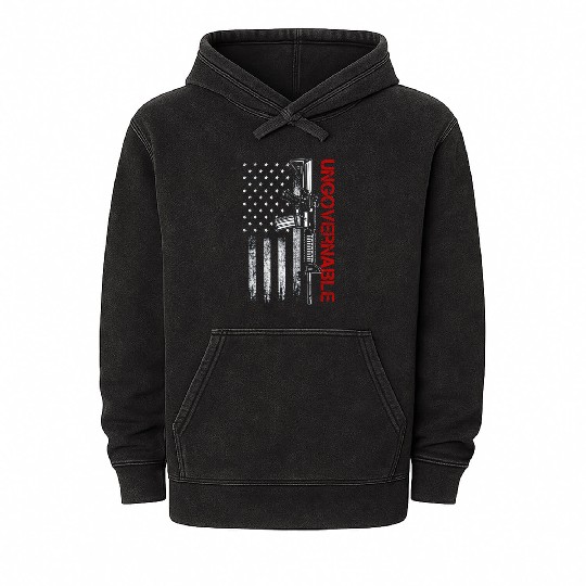 Ungovernable Become Ungovernable American USA FLag Mineral Wash Hoodies