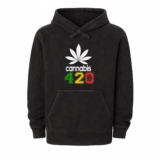 Humorous 420 Authentic Herb Weed Marijuana Design Mineral Wash Hoodies