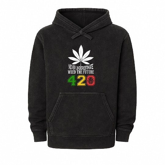 Chuckling 420 Future of Herb Weed Marijuana Design Mineral Wash Hoodies
