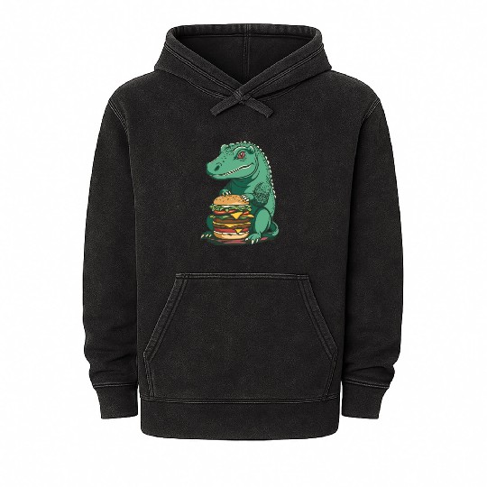 Komodo Boy and His Big Burger Mineral Wash Hoodies