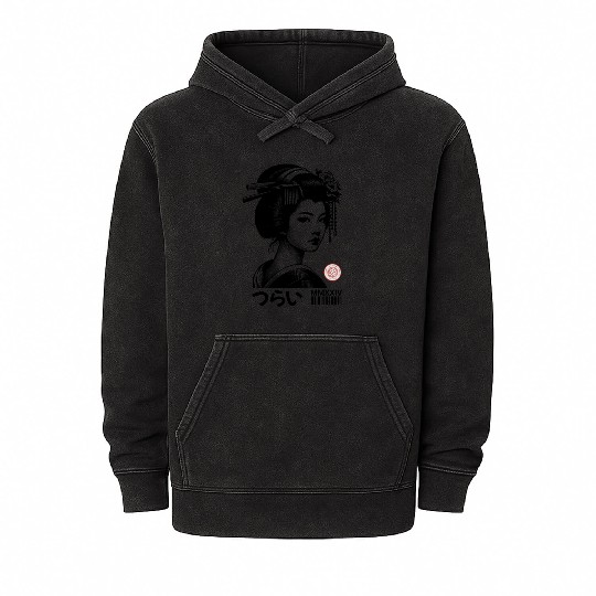 Beautiful Geisha from Kyoto, Japan, Japanese Mineral Wash Hoodies