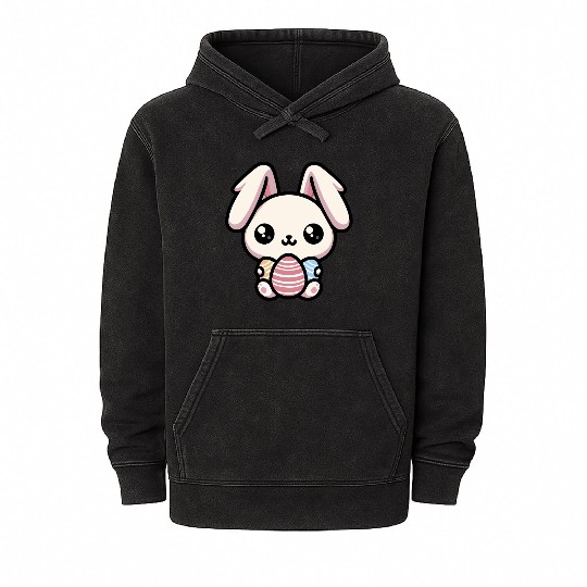 Cute Kawaii chibi Easter Bunny With Eggs Mineral Wash Hoodies