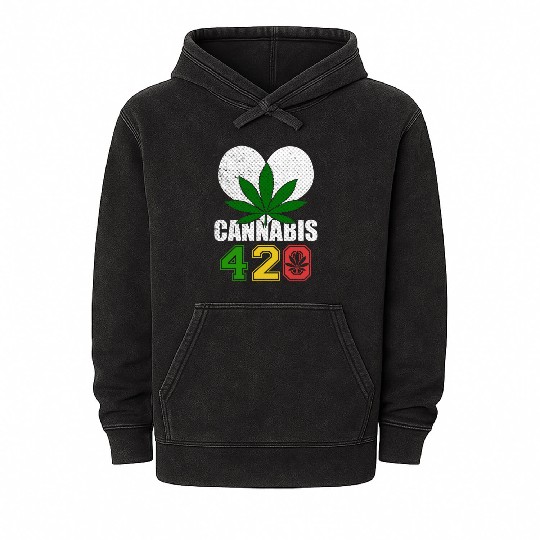 Sidesplitting 420 Love Herb Weed Marijuana Design Mineral Wash Hoodies