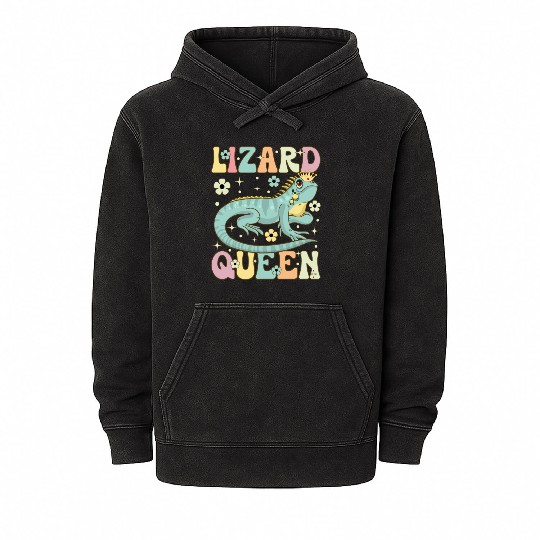 Lizard Queen Groovy Bearded Dragon Lizard Lover Mineral Wash Hoodies