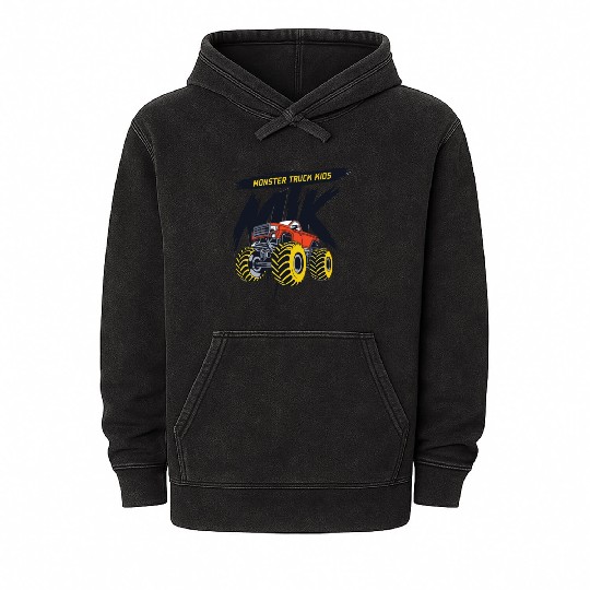 monster trucks kids Mineral Wash Hoodies