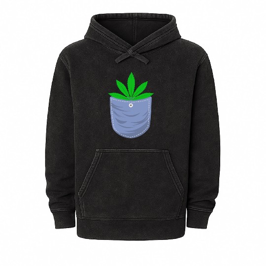 Jesting 420 Pocket Of Herb Weed Marijuana Design Mineral Wash Hoodies