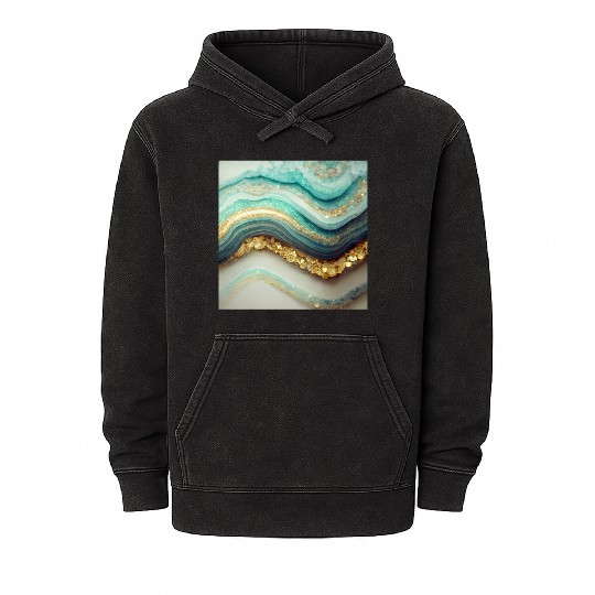 Teal Agate Geode Stone Mineral Wash Hoodies