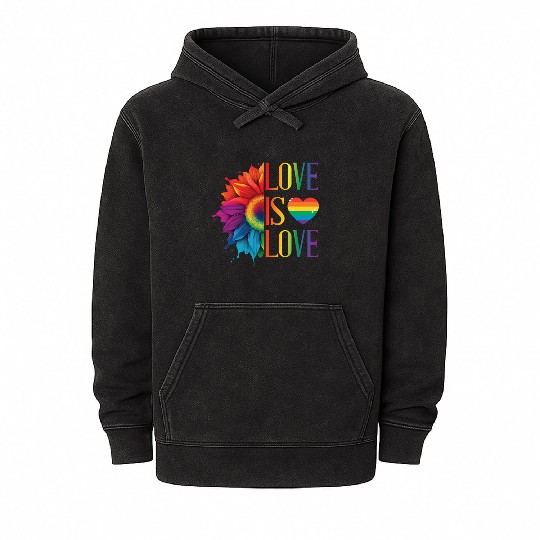 Rainbow Sunflower Love Is Love LGBT Gay Pride Mineral Wash Hoodies