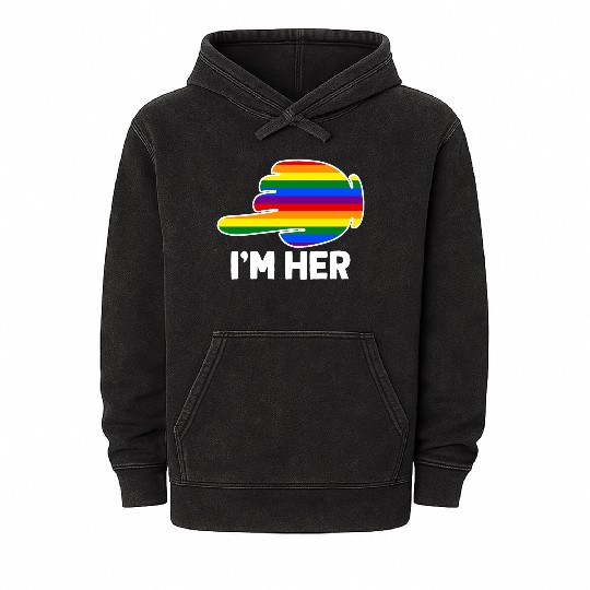 I'm Hers Rainbow Lesbian Couple Funny LGBT Pride Mineral Wash Hoodies