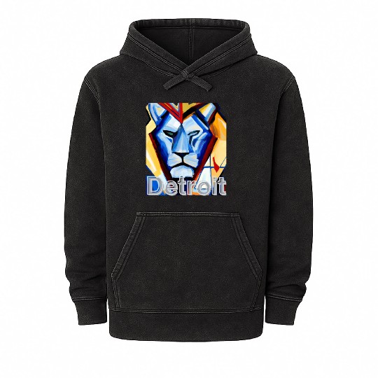 Pride of Motor City: Abstract Lion Design Mineral Wash Hoodies