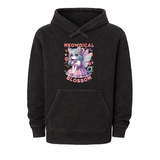 Meowgical Blossom Enchanting Fairycore Cat Fantasy Mineral Wash Hoodies