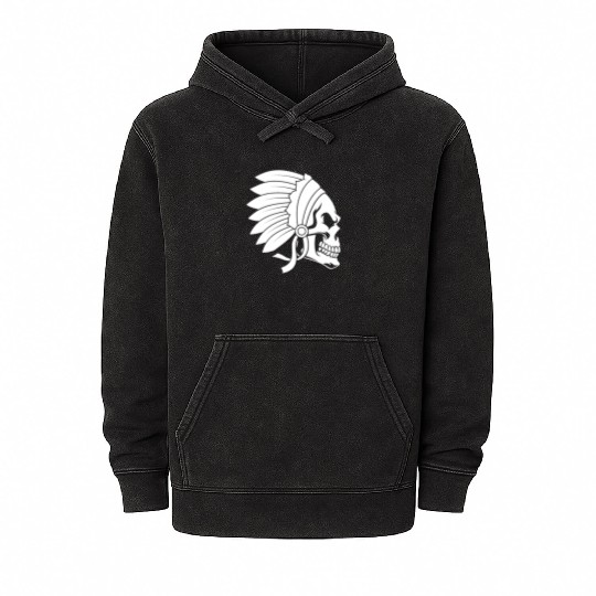 Indigenous Native American Skull Head Mineral Wash Hoodies