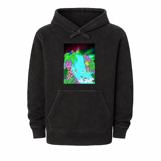Northern Lights Waterfall Serenity with Swimmers Mineral Wash Hoodies
