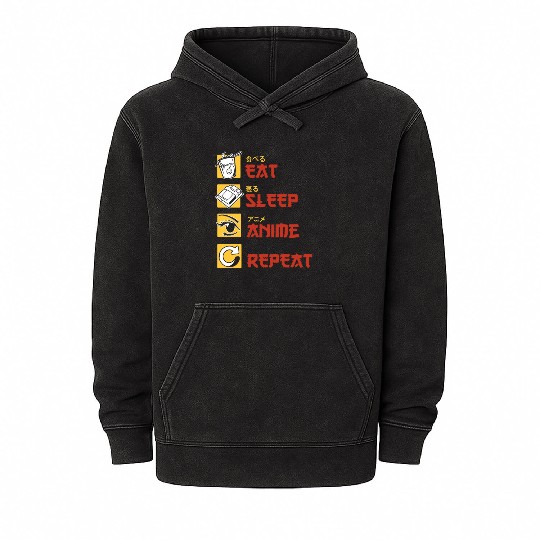 eat sleep anime repeat funny manga Mineral Wash Hoodies