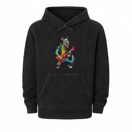 Wild Howl of Metal,Crazy Wolf Guitarist Mineral Wash Hoodies