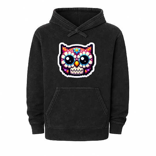 Cute Dead Sugar Owl , day of the dead owl Mineral Wash Hoodies