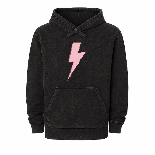 Retro pixels pink lightning bolt Mineral Wash Hoodies