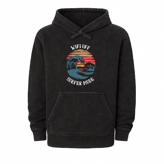 WiFi Off Surfer Mode Surfing Sunset Vintage Gift Mineral Wash Hoodies