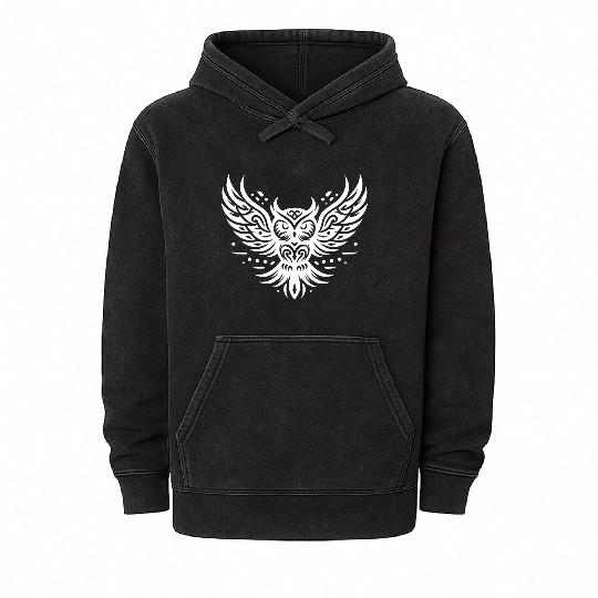 Flying Owl In Tattoo Style Mineral Wash Hoodies