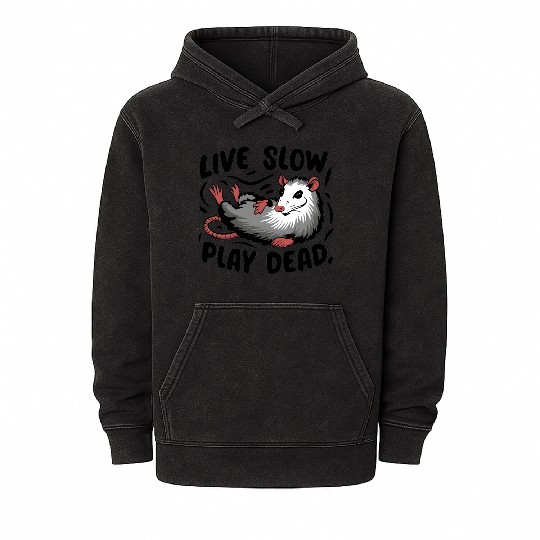 Funny Possum Live slow play dead Street Cat Mineral Wash Hoodies