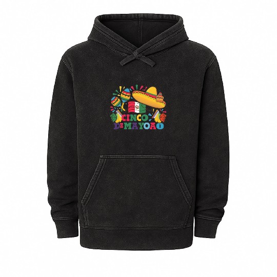 Cinco de Mayo: Mexican Flag Design Mineral Wash Hoodies