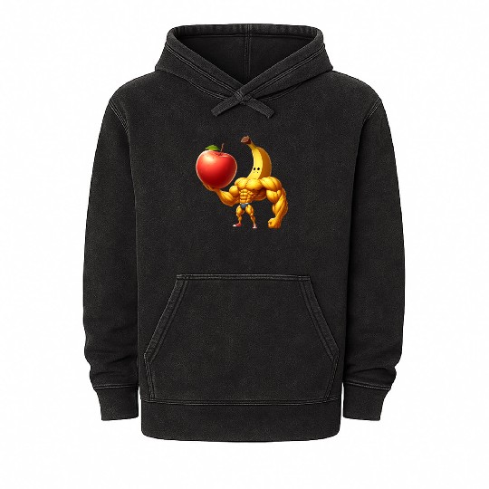 Muscular banana lifts huge apple Mineral Wash Hoodies