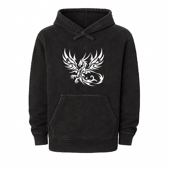 Elegant T Tattoo Dragon With Wings Mineral Wash Hoodies