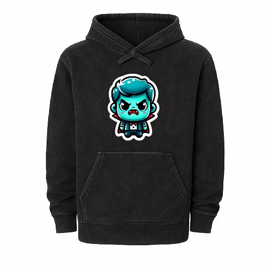 Aquatic Fury: Angry Aqua Vampire Mineral Wash Hoodies