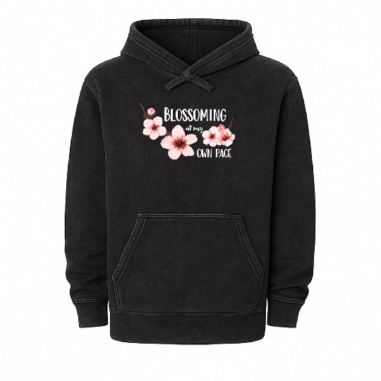 Spring floral Mineral Wash Hoodies Elegant Cherry Blossom Design