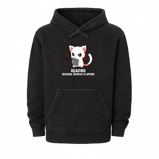 Reading - Reading Cat - Dark Humor - Reading Book Mineral Wash Hoodies