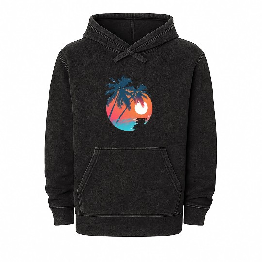 Tropical Sunset Retreat With Soaring Birds Mineral Wash Hoodies