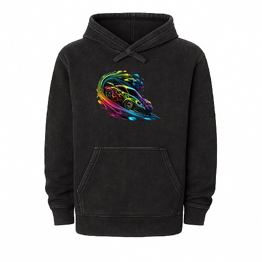 Fantasy Racing Sports Car Exotic Rainbow Mineral Wash Hoodies