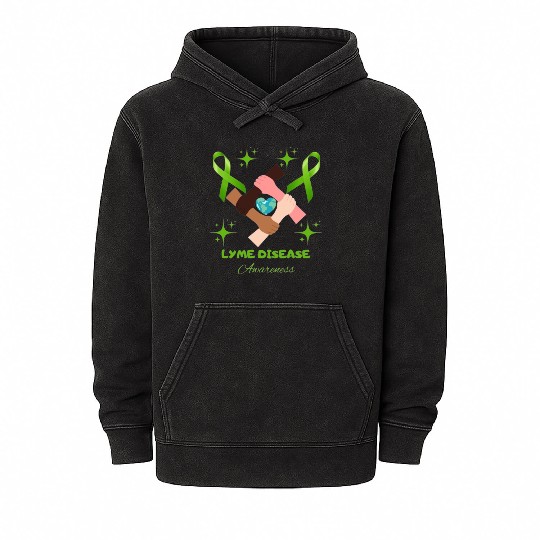 Lime Green Ribbon Lyme Disease Awareness Mineral Wash Hoodies