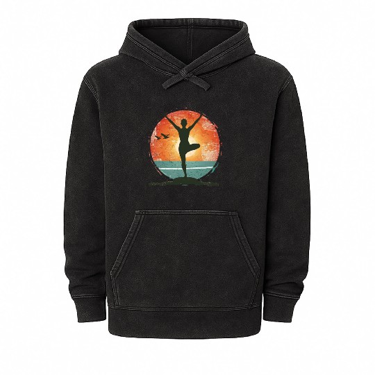 Sunset Yoga Silhouette Peaceful Scene Mineral Wash Hoodies