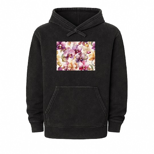 Sweet Watercolor Orchid Art Mineral Wash Hoodies