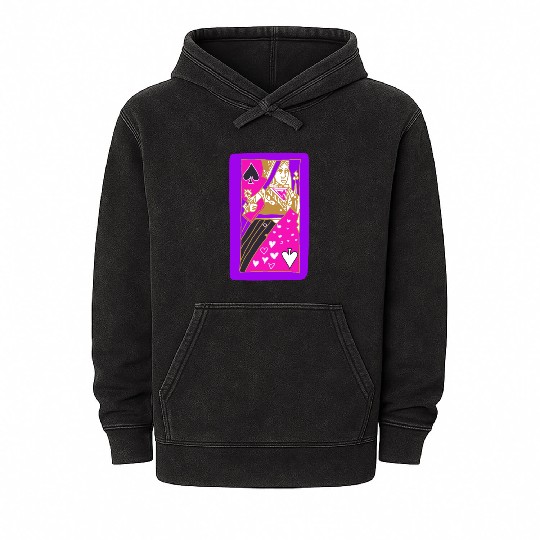 Purple Queen Of Spades Playing Card Mineral Wash Hoodies