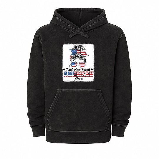 Loud And Proud American Mom Patriotic Mineral Wash Hoodies