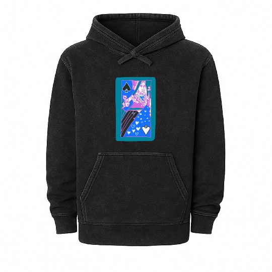 Teal Queen Of Spades Modern Art Playing Card Mineral Wash Hoodies