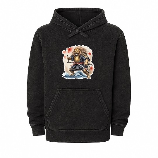 Lion samurai style Mineral Wash Hoodies