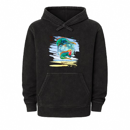 Unique Creative Cute I Alphabet Iguana Insect Ice Mineral Wash Hoodies