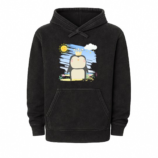 Kawaii King Penguin Using Crown Adorable Cartoon Mineral Wash Hoodies