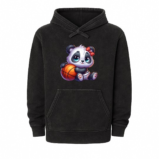 Cute Baby Panda's Basketball Adventures Mineral Wash Hoodies