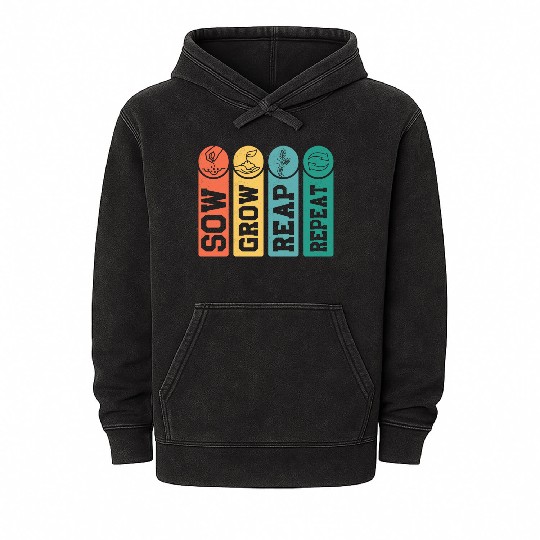 Sow, Grow, Reap, Repeat Farmer Farming Mineral Wash Hoodies