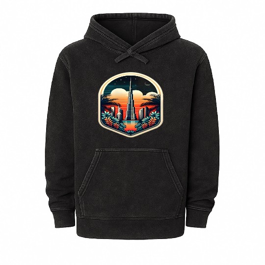 Dubai City United Arab Emirates Vintage Travel Mineral Wash Hoodies