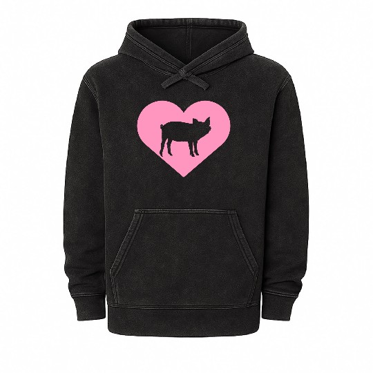 I Love Pigs pig heart piggy piglet silhouette Mineral Wash Hoodies