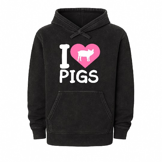 I Love Pigs pig heart piggy piglet silhouette Mineral Wash Hoodies