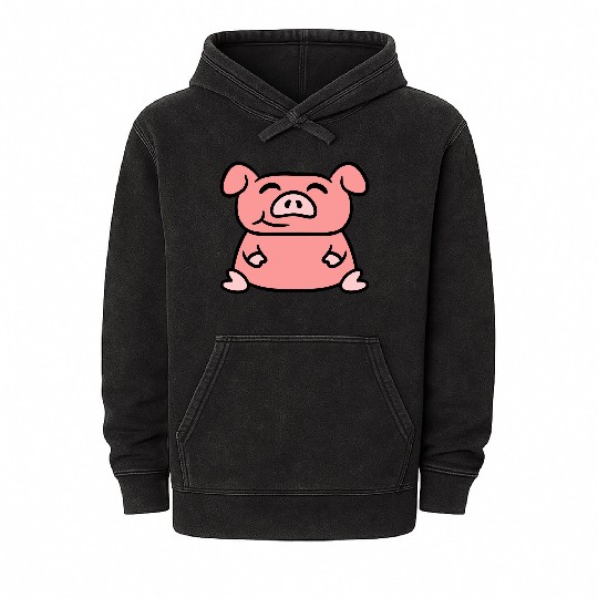Little cute piggy sit pig piglet fat chubby animal Mineral Wash Hoodies