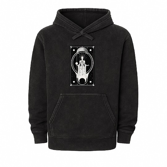 Crescent Moon Tarot Card Astrology Occult Mineral Wash Hoodies